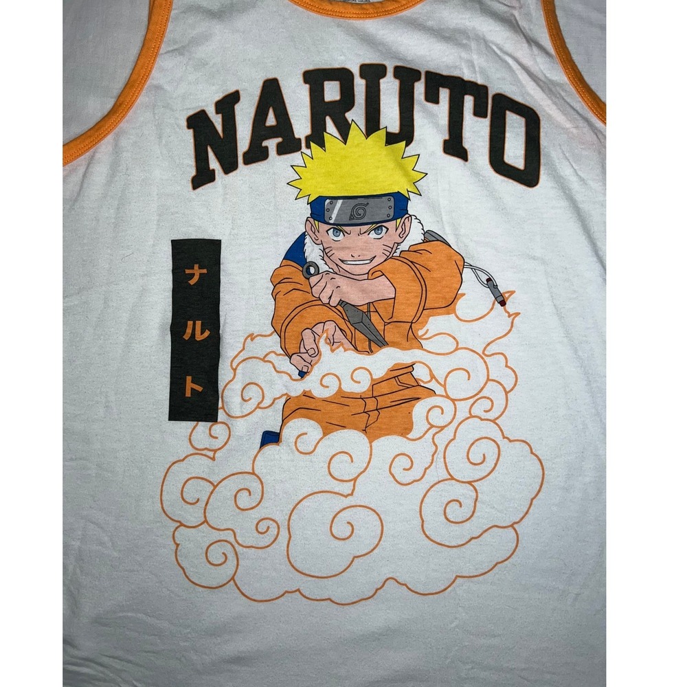 Naruto Shippuden Graphic Tank Top Mens Large White Orange Ringer Anime Viz Media - Picture 4 of 7